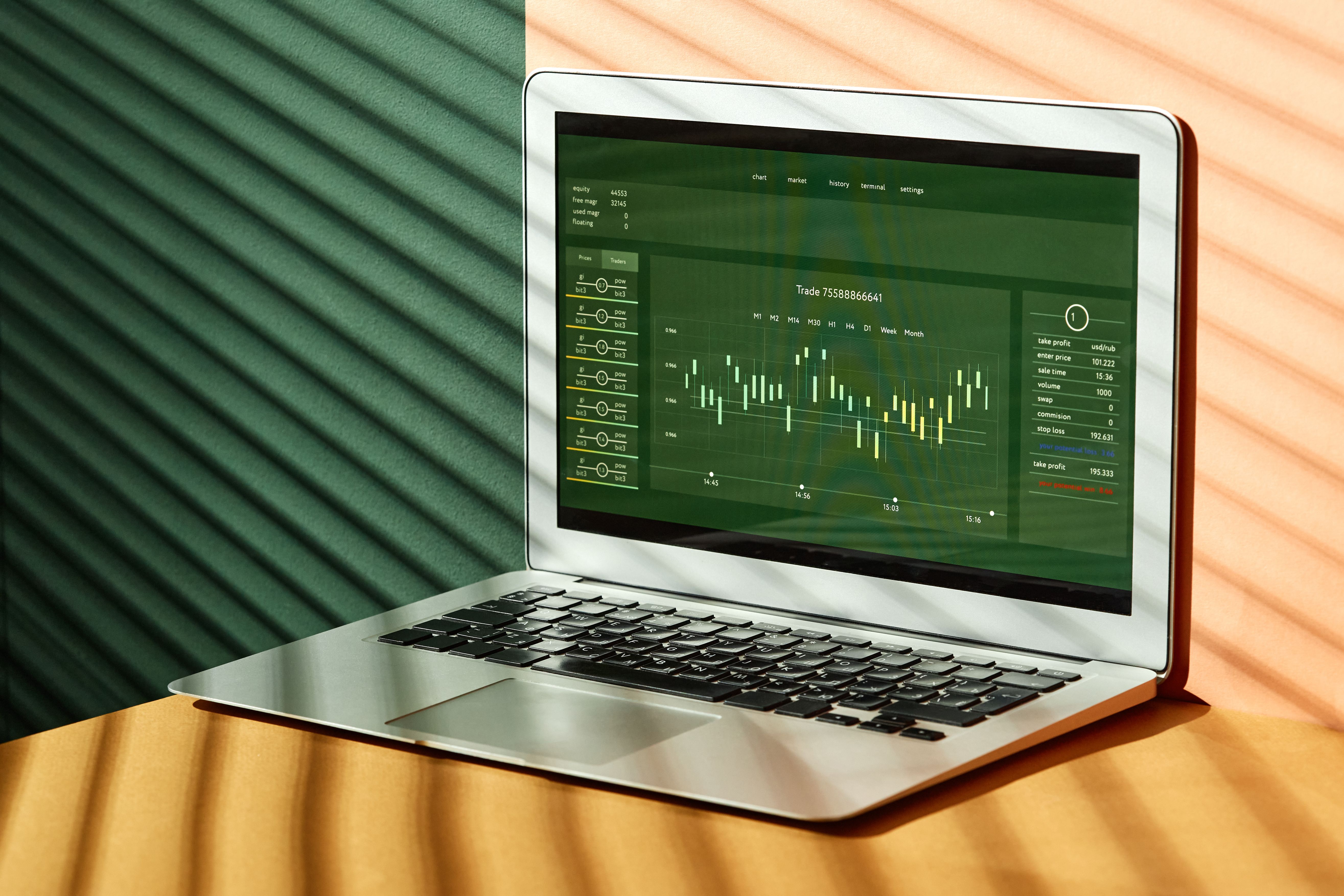 Trader reviewing market analysis on a laptop and phone